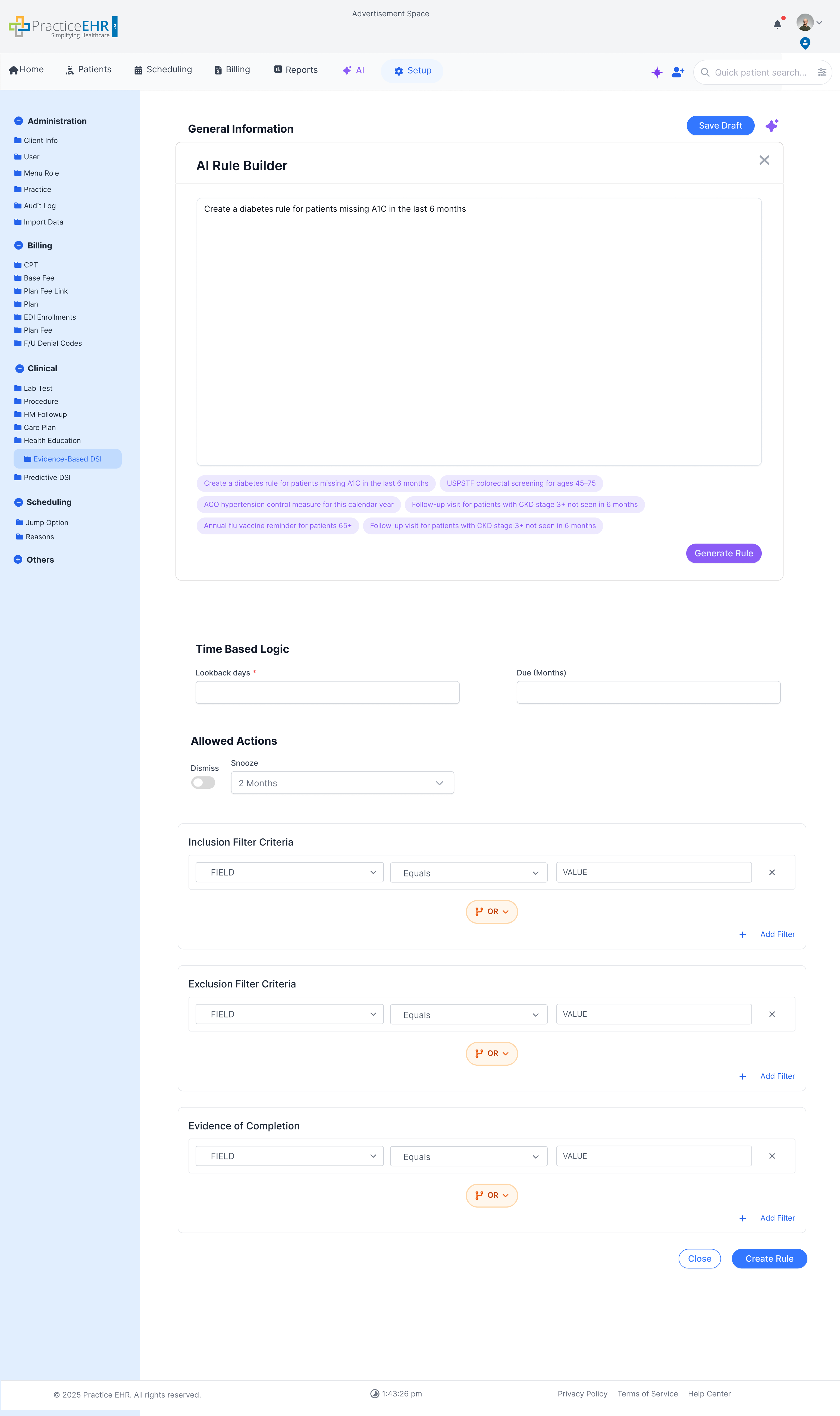 AI Rule Builder prompt dialog